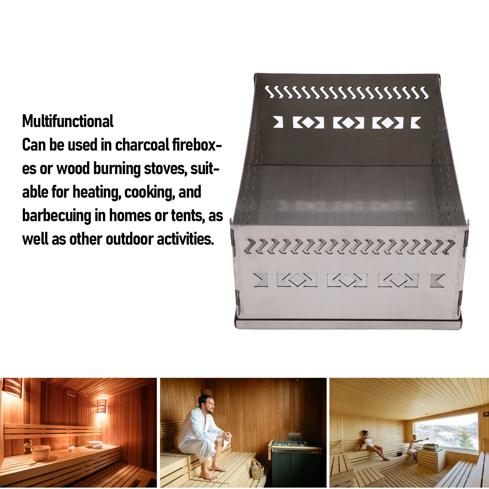 سلة حجر الساونا حامل حجر الساونا متعدد الأغراض المحمولة الفولاذ المقاوم للصدأ سلة حجر الساونا لموقد حرق الخشب الفحم