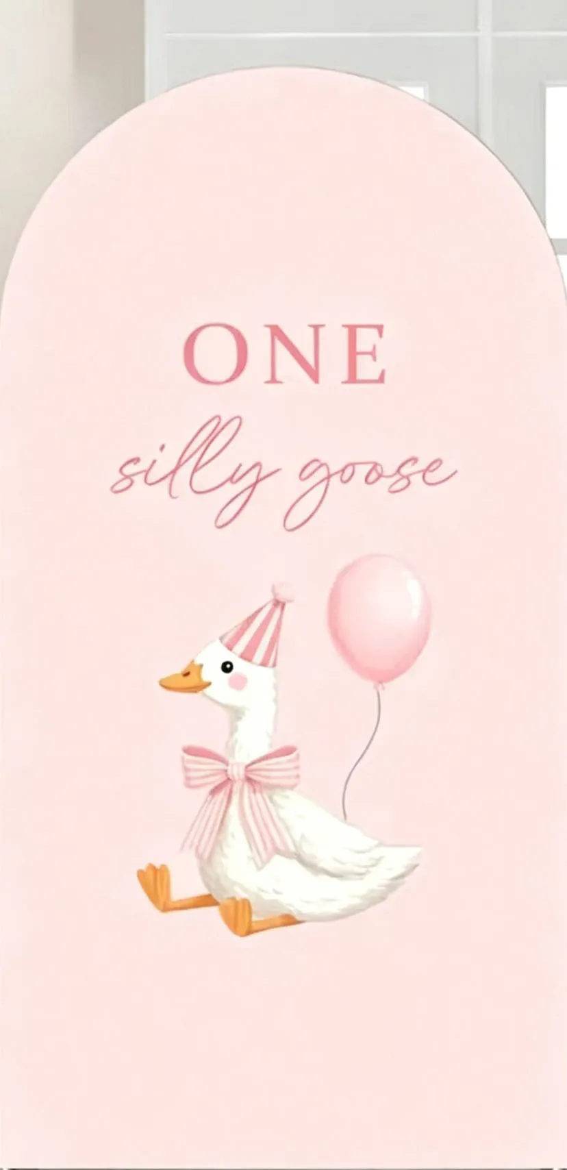 Custom 2-Side One Silly Goose Baby Shower Arch Backdrop Cover Pink Stripes Diy Name Age Birthday Party Decor Backdrop Photo