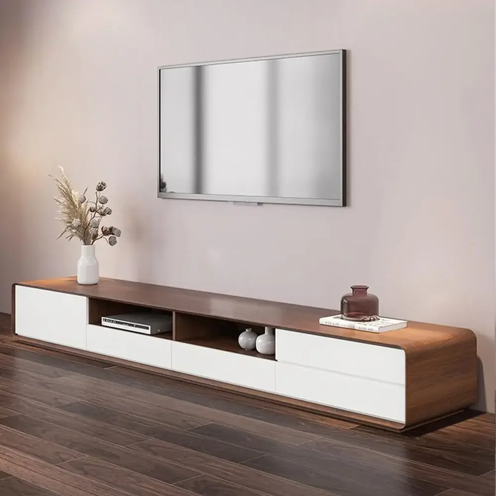 

Solid Wood TV Stand, 70.87" Modern Entertainment Center With Storage, Walnut And White Media Console Fully-Assembled Open|