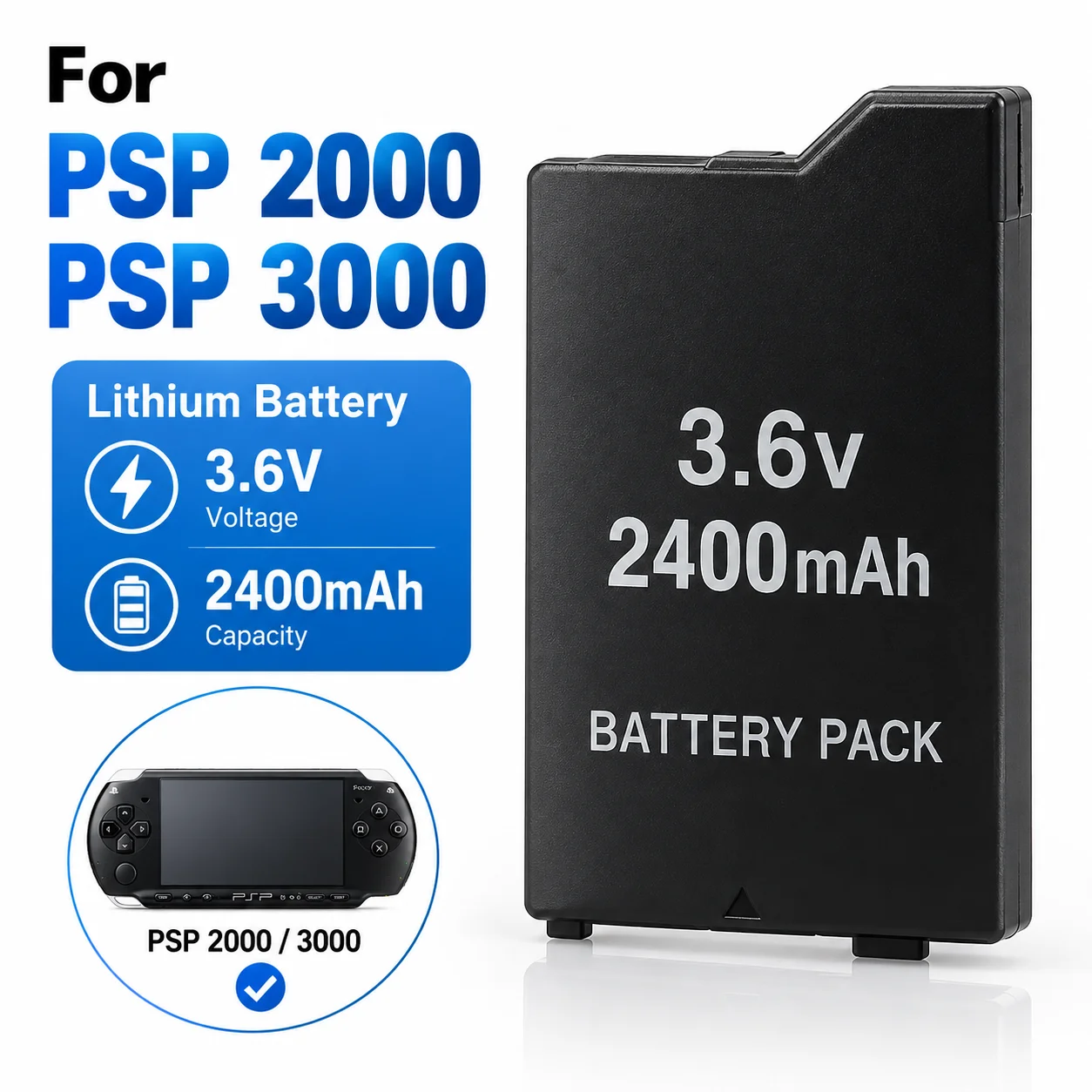 PSP Batteries 3.6V 2400mah Li-ion Rechargeable Battery for Sony PSP2000 PSP3000 PlayStation Portable Gamepad PSP Accessories