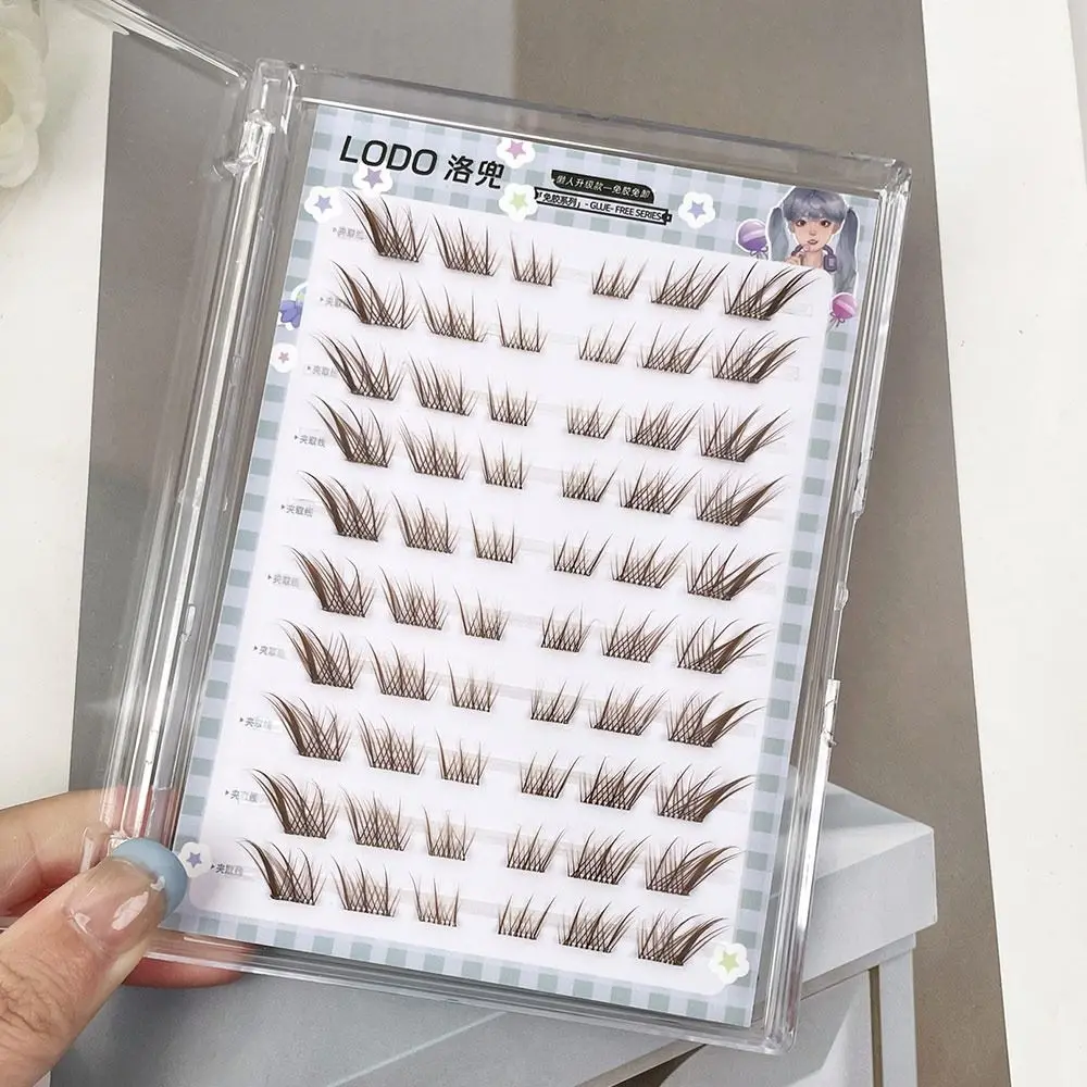 60 pçs c onda sem cola clusters cílios auto-adesivo mangá raposa cílios postiços macio marrom 3d olho de gato cílios individuais para mulher