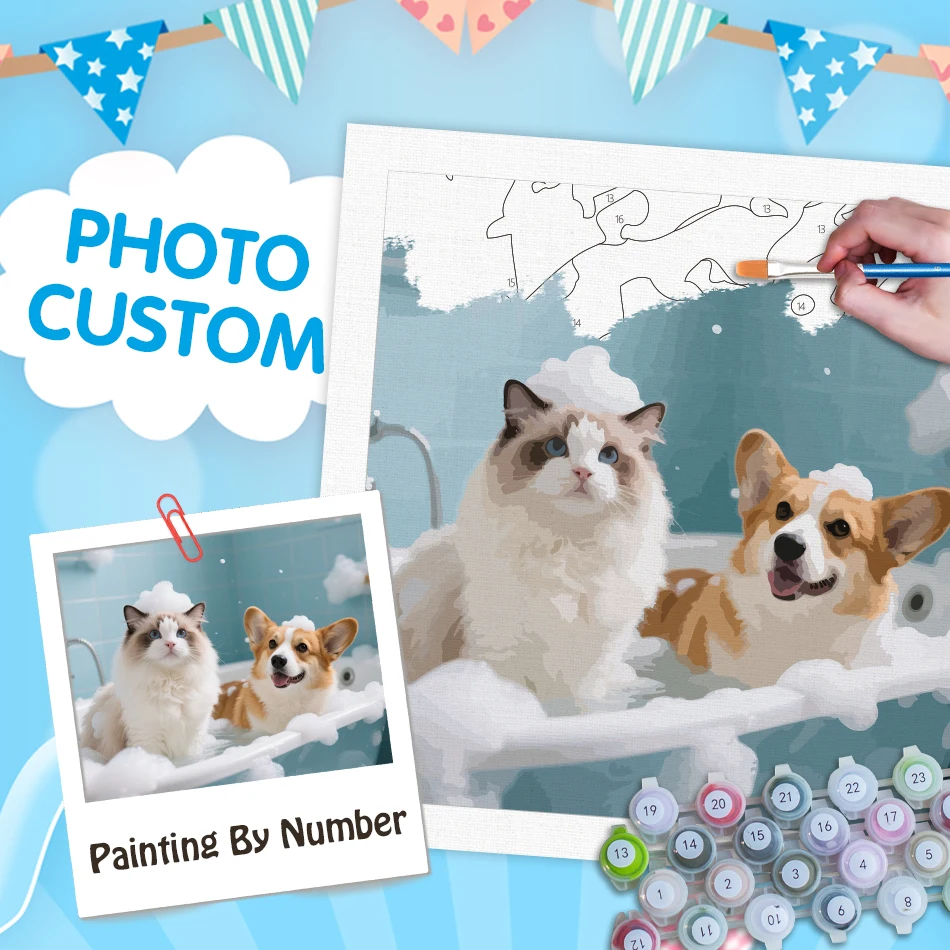 

RUOPOTY Simple Painting By Numbers Photo Custom Diy 24 colors Animal pets Markers By Numbers Personalized Gift Home Decoration