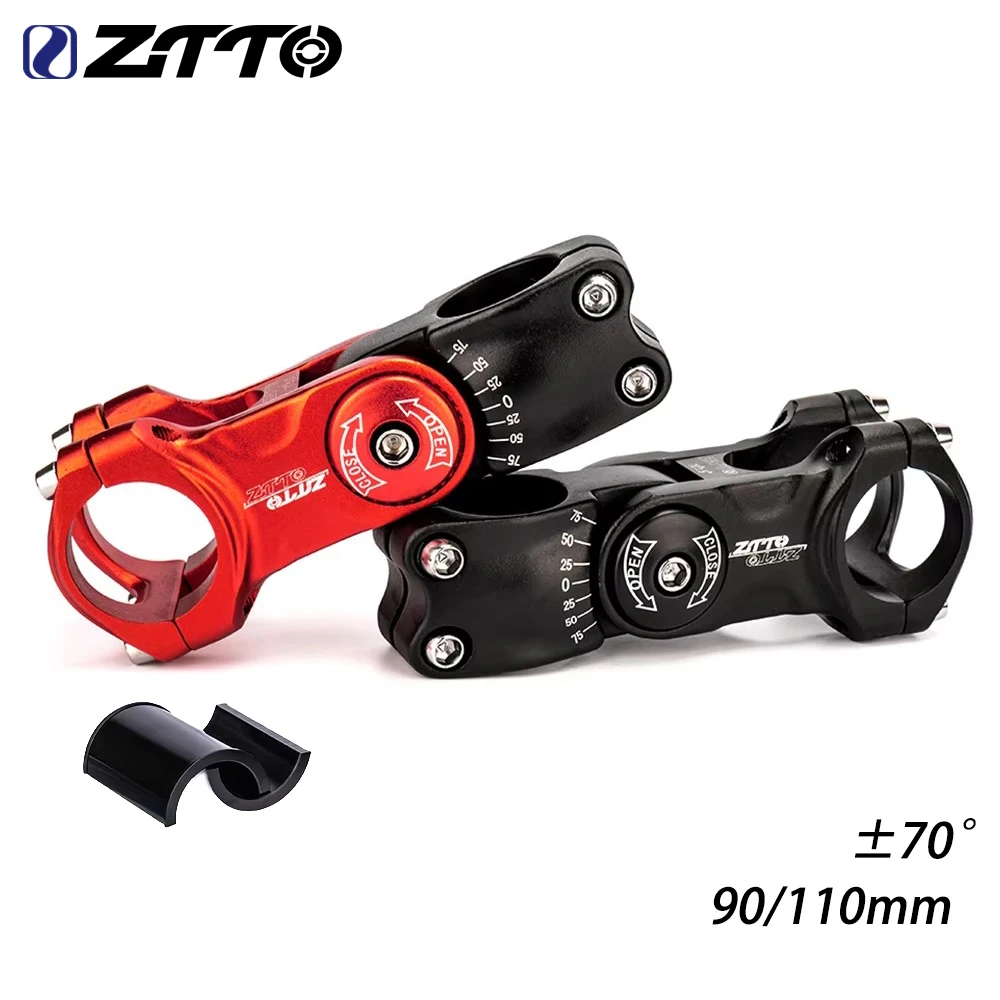 ZTTO 70-Grad-Fahrradvorbau, MTB, Rennrad, verstellbarer Vorbau, 90/110 mm Stange, Vorderradgabelvorbau für 25,4 mm 31,8 mm Lenker-Stromteile