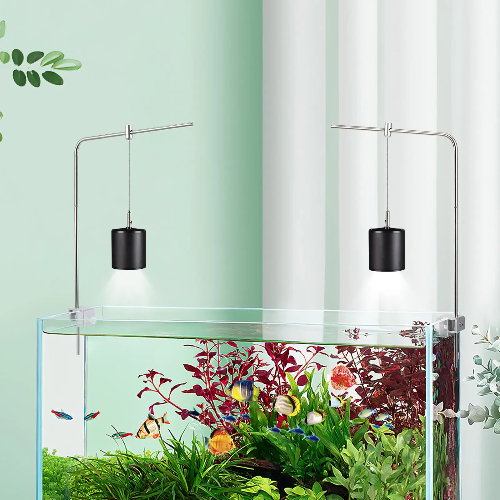 Lumière précieuse pour poisson T1 avec support d'éclairage pour plantes, support réglable, outil d'alimentation pour poisson, accessoire