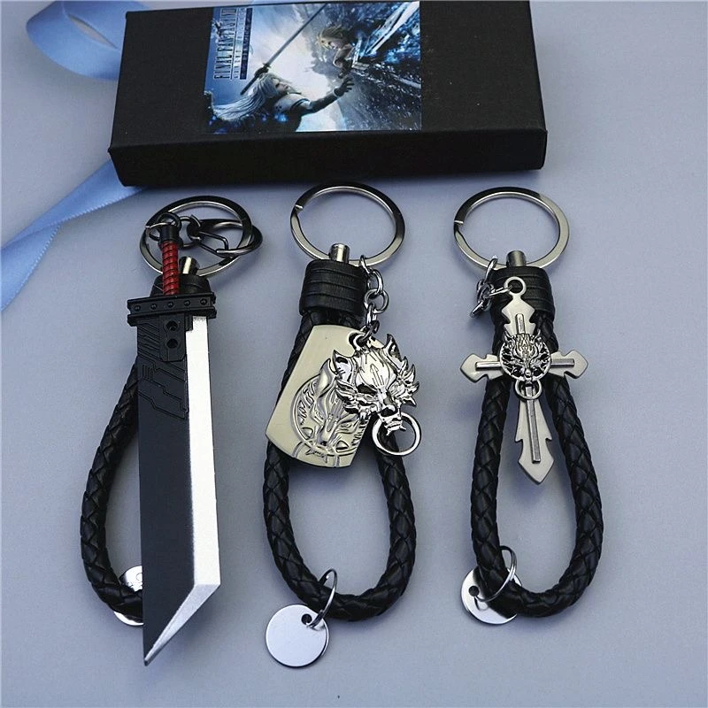 Espada Buster de 12 cm con Cadena de Cuerda, Accesorios del Juego FF, Llavero con Logotipo de Cabeza de Lobo y Modelo de Espada, Regalos de Joyería