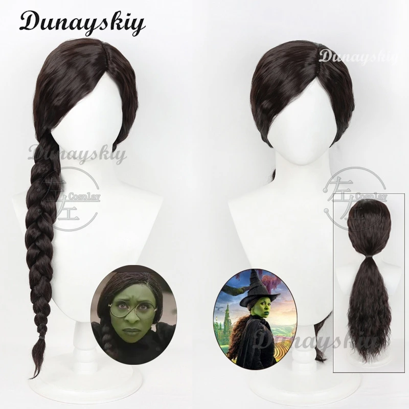 Movie Wicked Elphaba Cosplay Wig Ponytail Braid Long Hair Elphaba Cosplay For Halloween Party Role Play Suit Prop Customized