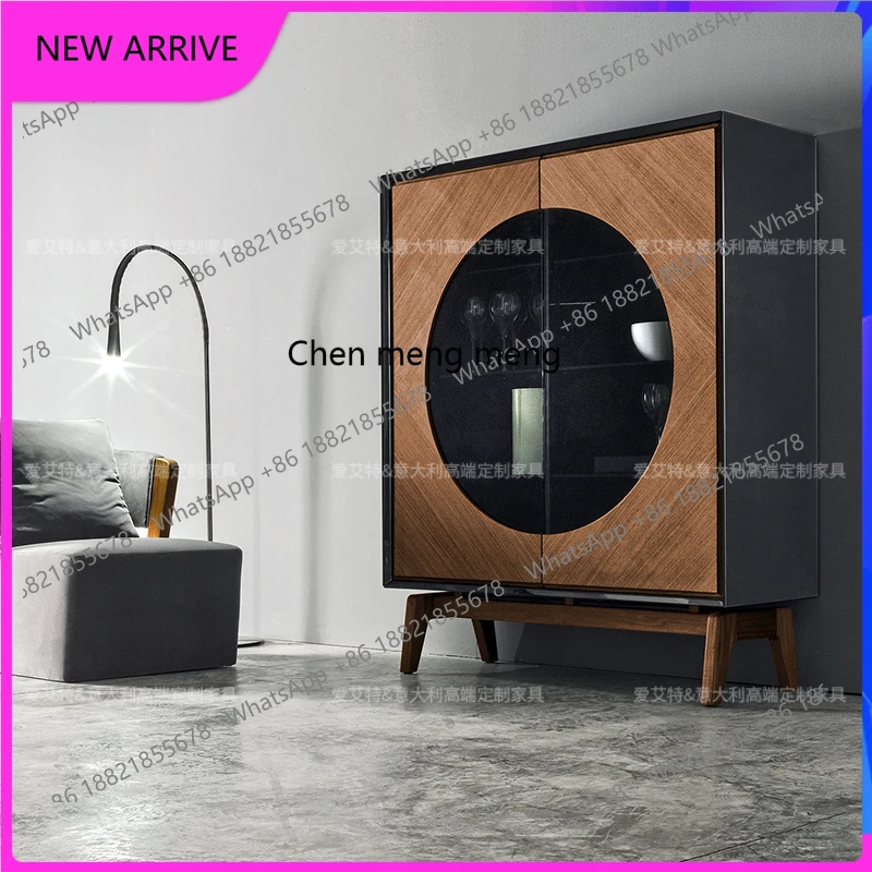 

K4050 Боковой шкаф соответствующего цвета с круглыми стеклянными дверями, итальянский минималистичный винный шкаф, роскошное украшение для гостиной, высокий шкаф