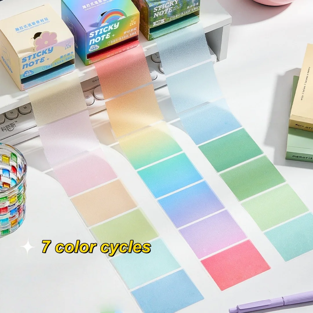 105 Sheets Pearlescent Transparent Pull-out Sticky Notes Drawer-style Re-stickable Sticky Notepad Note Memo Pad Stationery