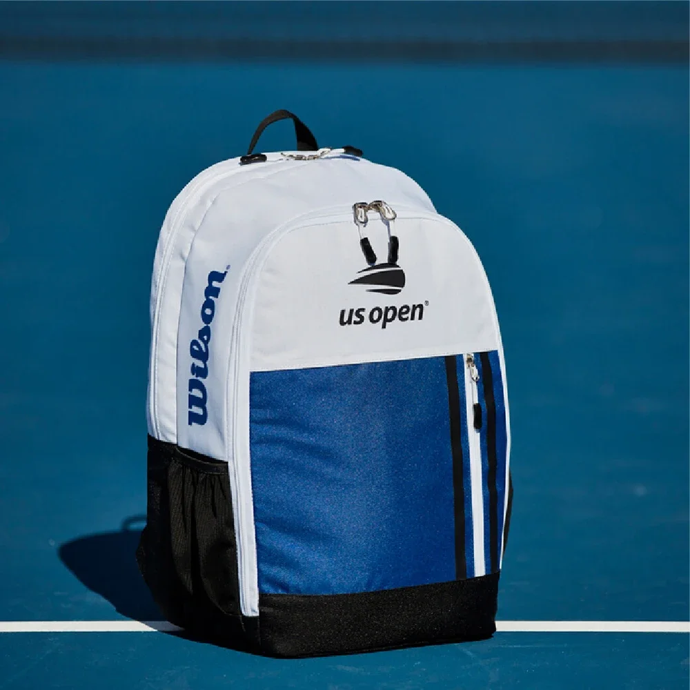 Wilson US Open 2023 Team Tennis Racket Backpack Super Tour Large Sports Tennis Bag for 2-3 Racquets Navy White WR8018501001