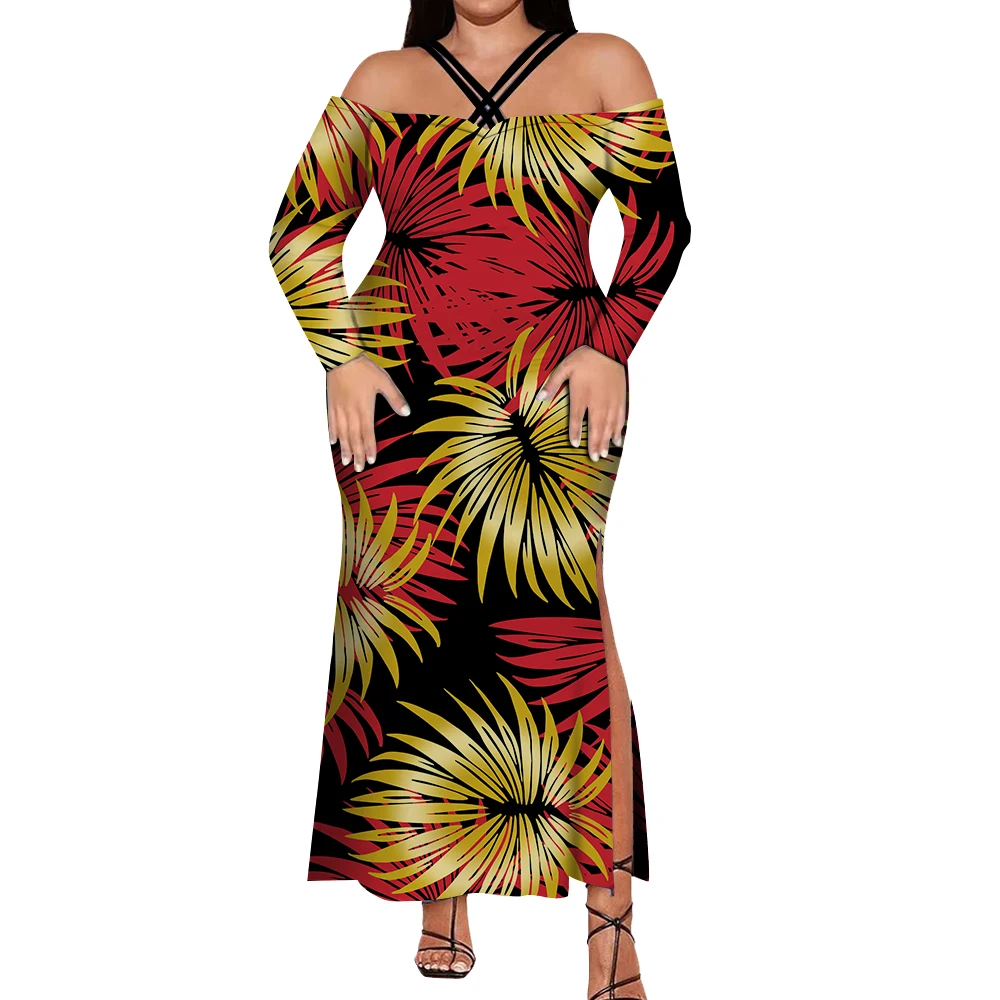 Moonlit reef Customizable Polynesian Samoa Hawaii tribal off-shoulder bodycon dress coastal glamour ready