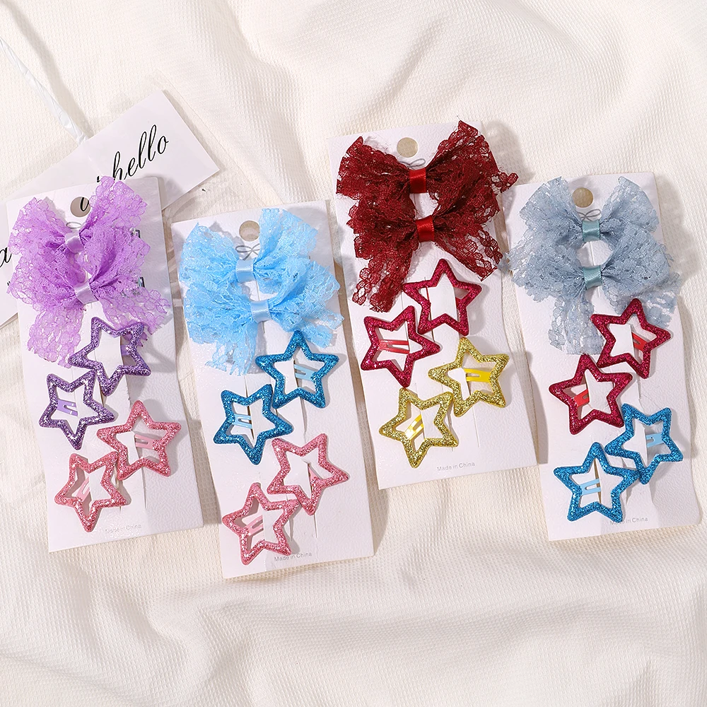 Fashion Hair Clip Set Five Star Bowknot Hairpins for Children Fresh BB Bangs Clips Barrettes Y2k StyleToddler Hair Accessories