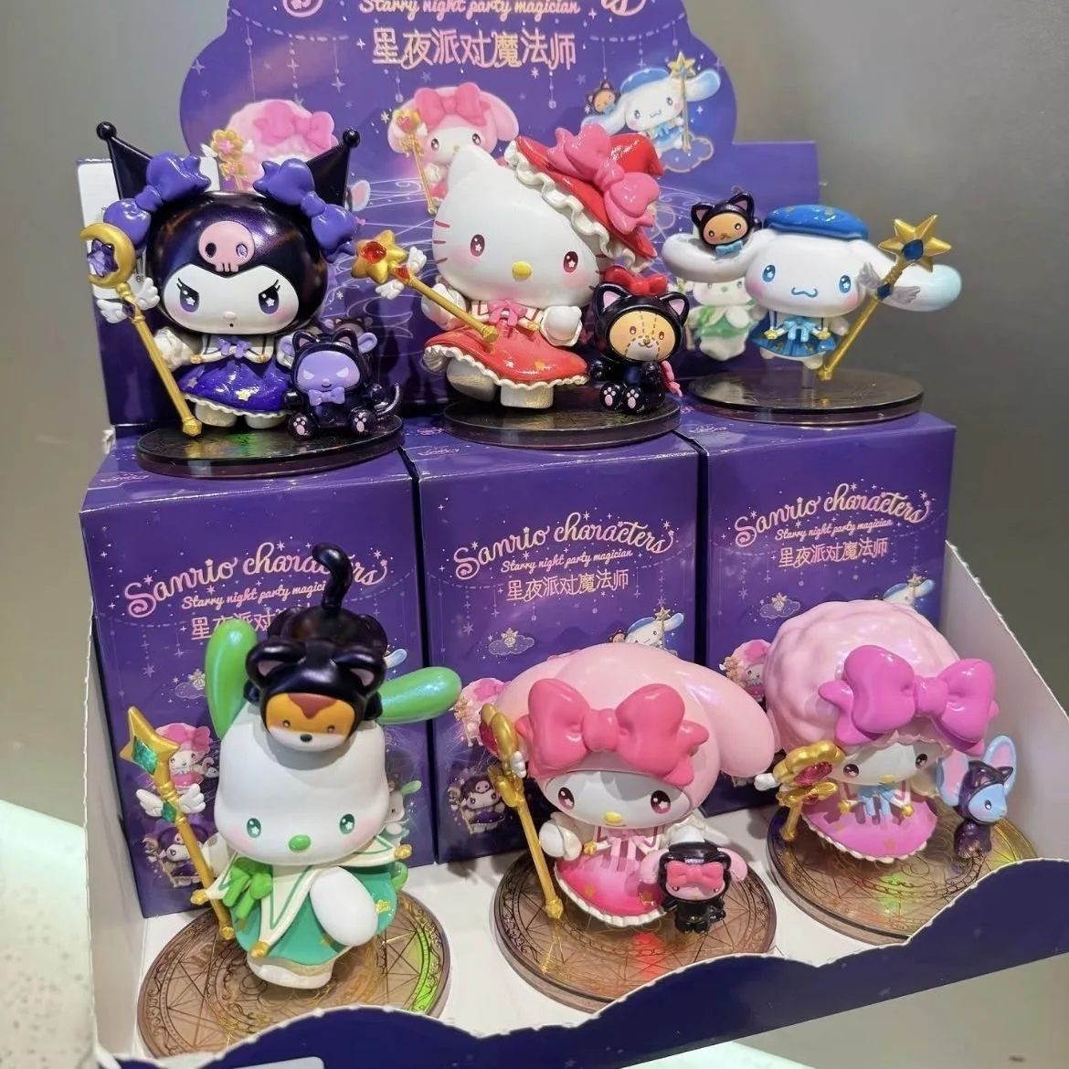 Anime Sanrio Character Starry Night Party Magician Series Blind Box My Melody Kuromi Hellokitty Piano Cute Toy Doll Gift