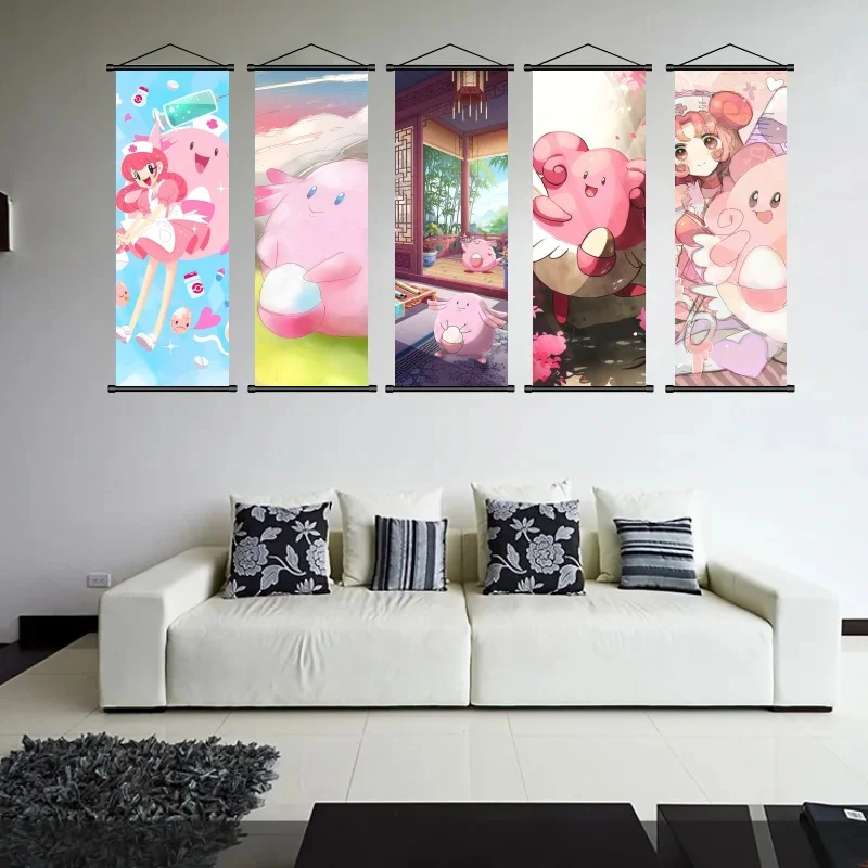 Pokemon Blissey & Chansey hängende Scroll-Poster – Herz – schmelzende und bezaubernde Anime-Wanddekoration für Pokémon-Fans