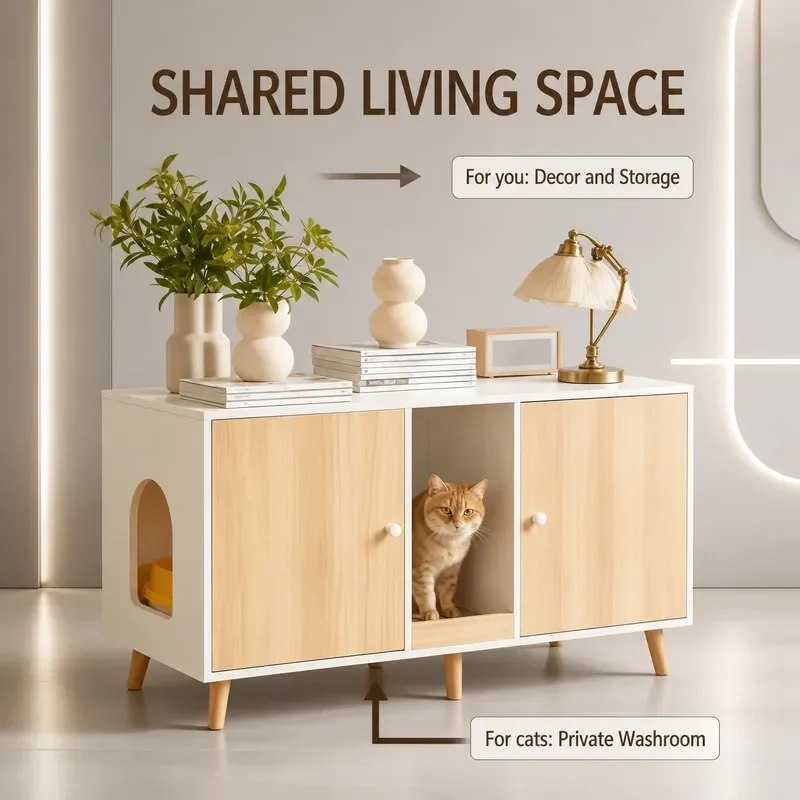 Hidden Cat Litter Box Furniture Enclosure Cabinet Household Storage for Pets and People Living Room Rack