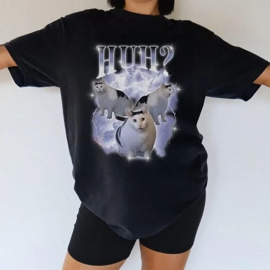 Camiseta Huh Cat Chonky Ben Meme de los 90, Camiseta Casual de Manga Corta, Camiseta Divertida con Meme, Camiseta Irónica para Hombre y Mujer, Tops de Streetwear Sarcásticos