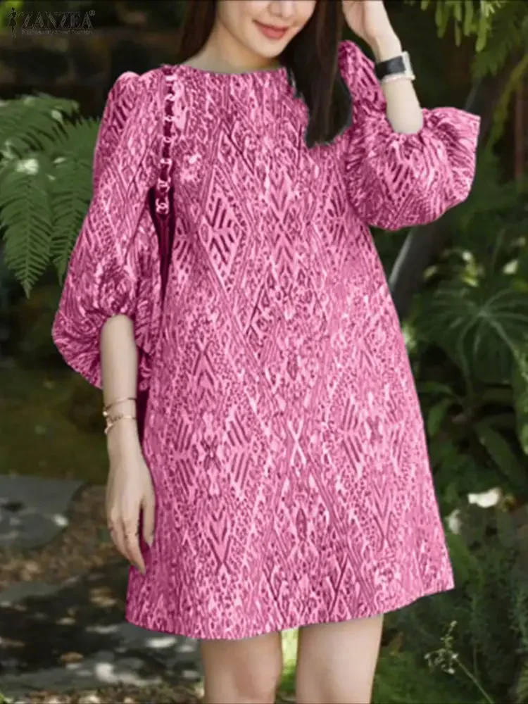 ZANZEA Bohemian Women Print Mini Dresses 3/4 Lantern Sleeve Short Sundress 2025 Summer Casual Holiday Party Female Loose Vestido