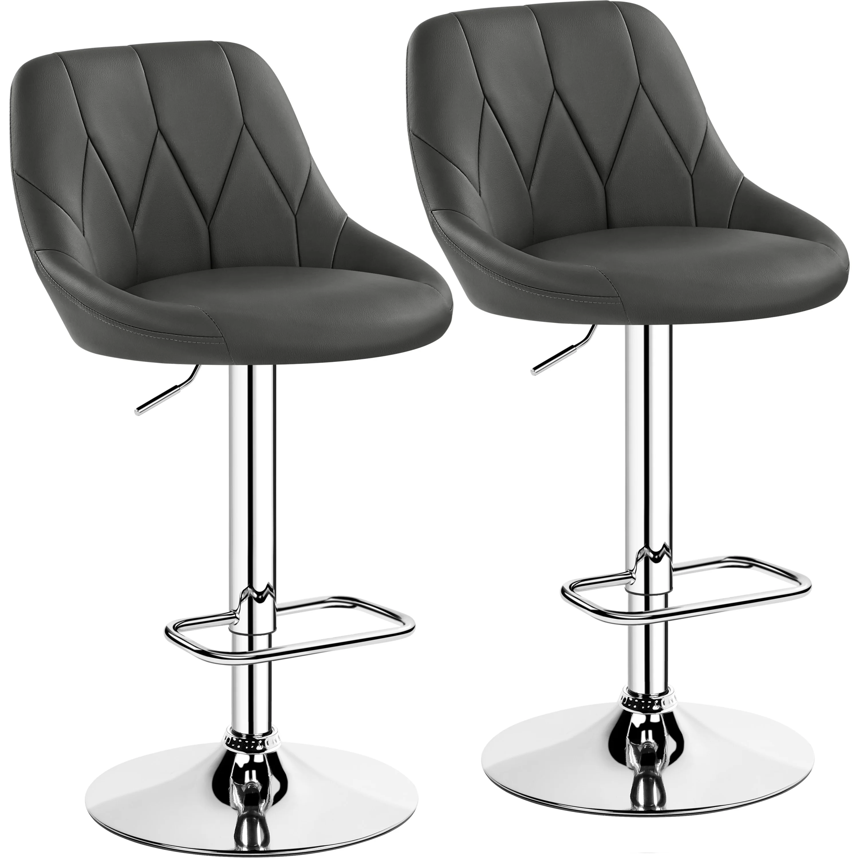 Adjustable Faux Leather Swivel Bar Stools Set