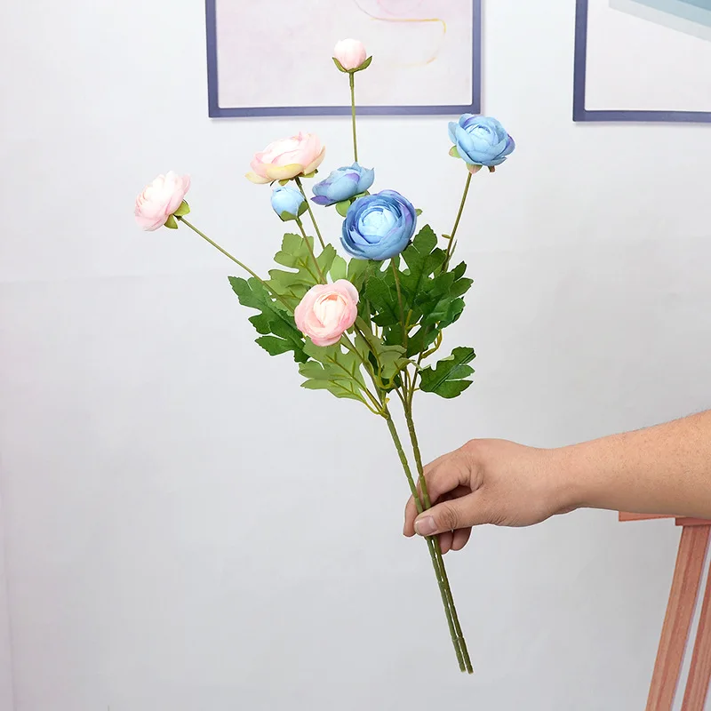 60cm 5 Heads Artificial Ranunculus Flowers Floral Faux Peony Bouquet Wedding Home Decoration Simulation Artificial Flowers