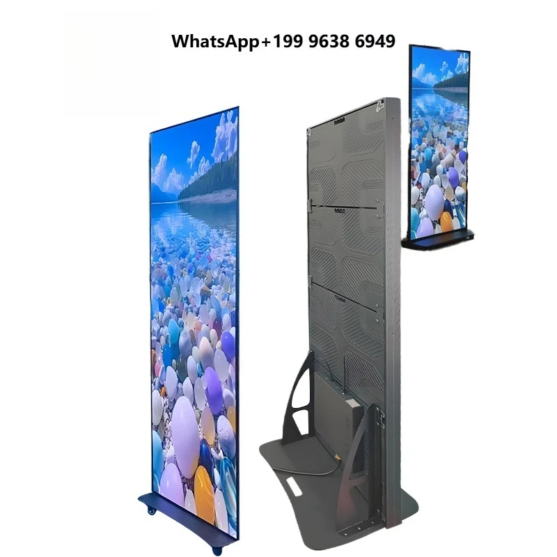 Double-fold  Poster Display Mobile Digital Signage Billboard with Universal Wheels for Jewelry Watch Shop In-Store Marketing