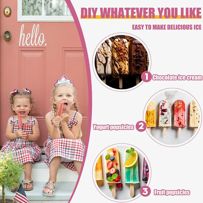 Popsicle Silicone Mold Reusable Food Grade Frozen Ice Cream Dessert Cakesicle Moulds Ice Pop Molds for Baking 50 Wooden Sticks