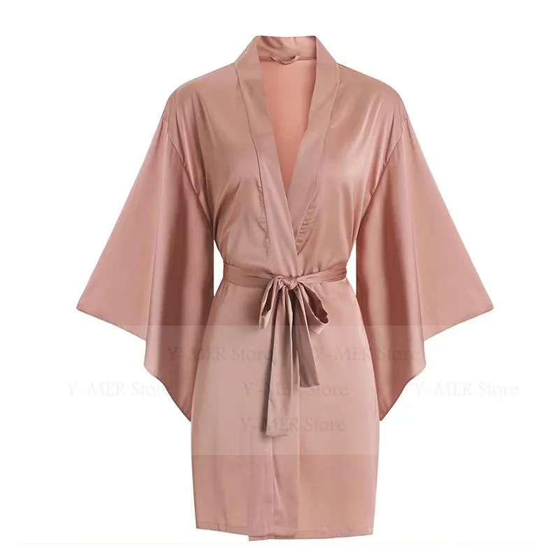 

Короткая ночная рубашка с большим рукавом, однотонное кимоно, атласная одежда для сна, сексуальное женское белье, одежда для сна из ледяного шелка, Vestidos De Novia