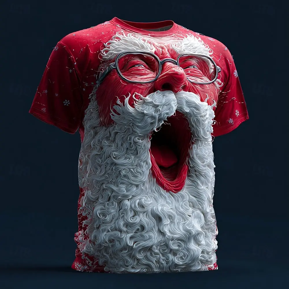 2025 Christmas Men's 3D Print T-Shirt Cartoon Santa Claus Graphics Design Casual Crew Neck Tee Shirt Summer Autumn Trendy Tops