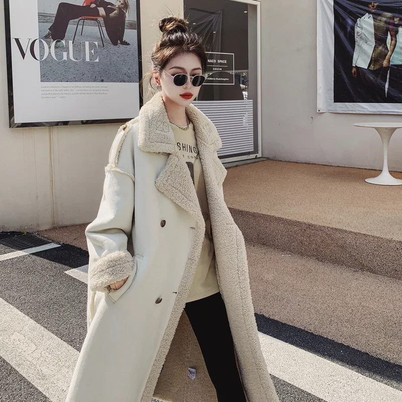 2023 Women Winter Coat Long Sleeve Thick LambsWool Women Warm Long Jacket Coat Casaco Feminino Women Woolen Coat