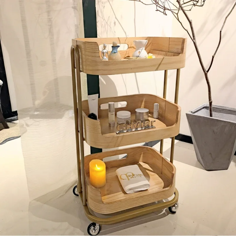 Japanese Beauty Cart High End Club Aesthetic Trolley Skin Management Special Tool Trolley Solid Wood Three Layers Barber Trolley