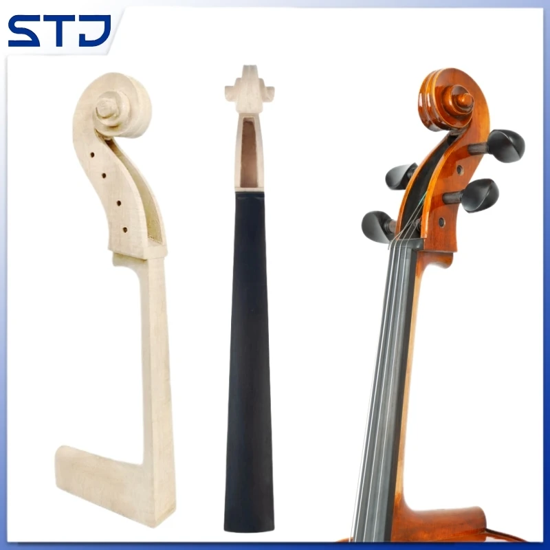 4/4 3/4 1/2 1/4 Unfinished Cello Maple Neck head Scroll Full size Ebony fingerboard Unvarnished DIY Cello Luthier accessories