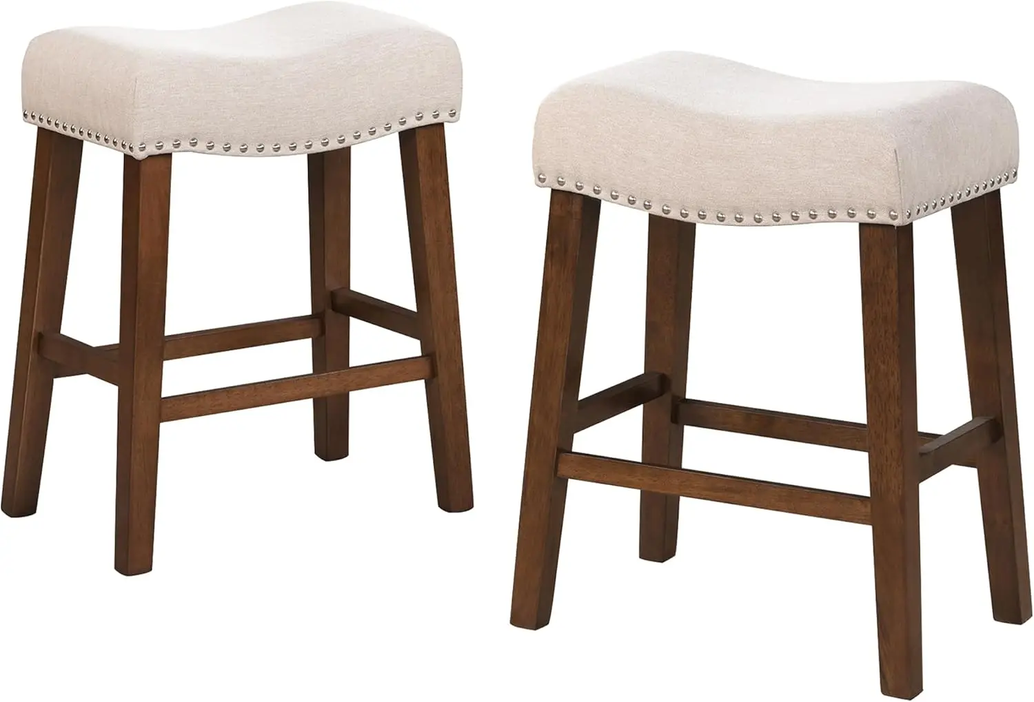 

Height Bar Stools - Modern Backless Kitchen Island Saddle Barstools Chairs with Footrest, Solid Wood Legs, Beige（24" Tall）