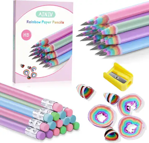 32PCS Eco-Friendly Rainbow Recycled Paper Pencils #2 HB with Sharpener, Macaron Colors for School & Office