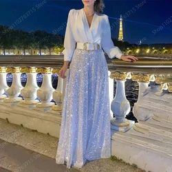 Customized Sparkle Long Evening Dress for Women V-Neck Floor-Length Straight Prom Party Wedding Gala Dress Special Events Maxi