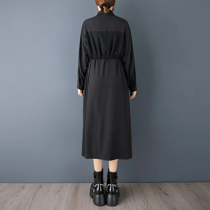 Lâche Midi irt Dr k Sle grande taille cintrée à la taille épissé minceur sur le genou fibre de Polyester Long col Sve