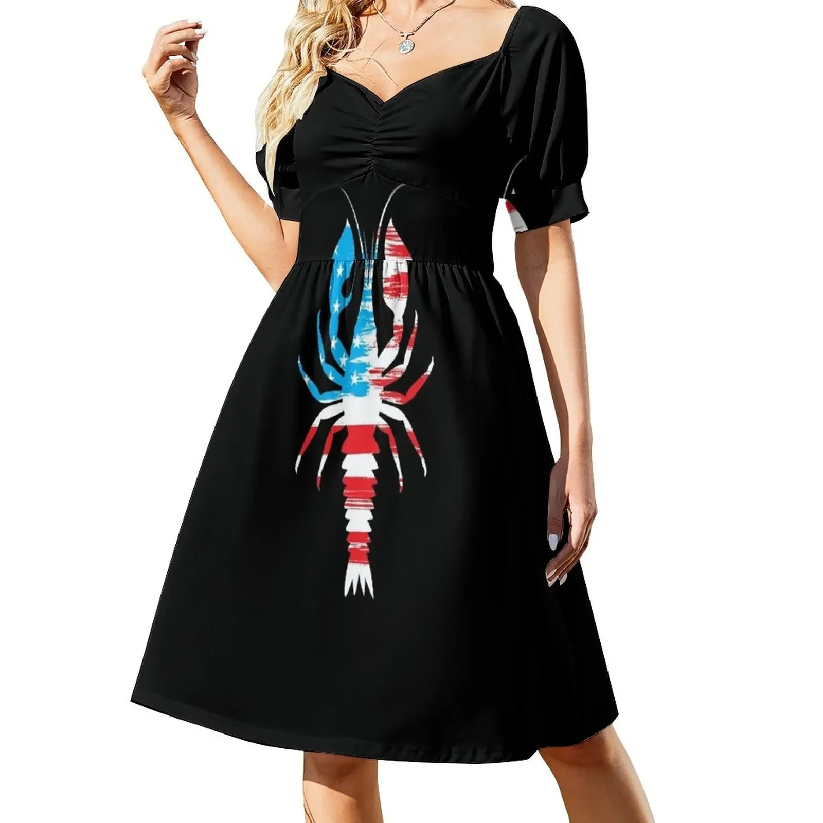 USA Flag American Cajun Stars & Stripes Crawfish Short-Sleeved Dress prom clothes summer outfits for women 2025