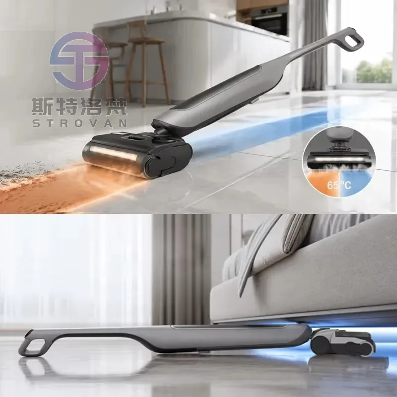 17kPa Cordless Steam Mop Vacuum Cleaner 65C Hot Water Wet/Dry Self-Cleaning HEPA Filtration LED Light Brushless Motor Car