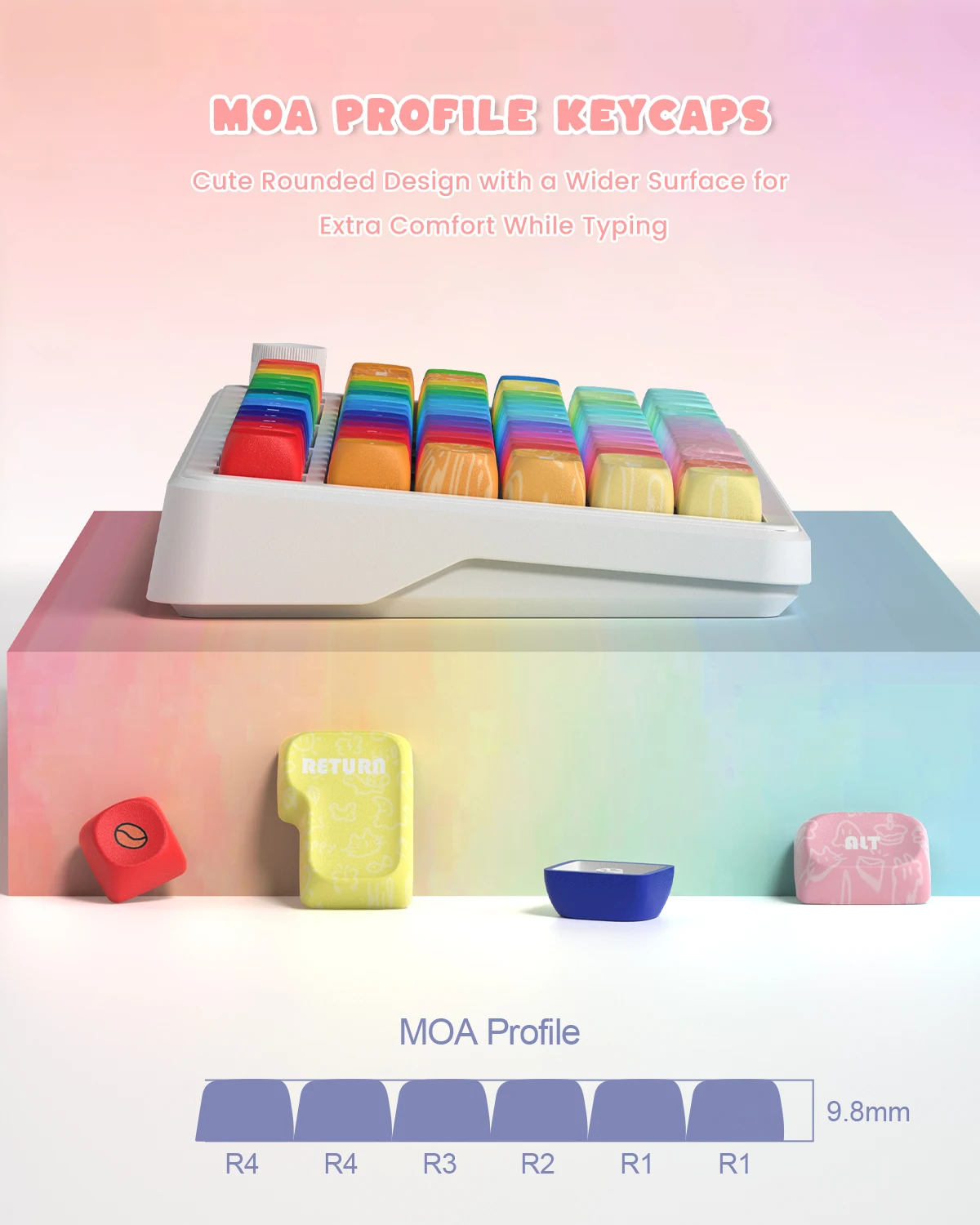 Womier 131 Keys MOA Keycap PBT Dye-Sublimation Set Keycap Kustom Pelangi Lucu untuk Keyboard Gaming Mekanik dengan Sakelar MX