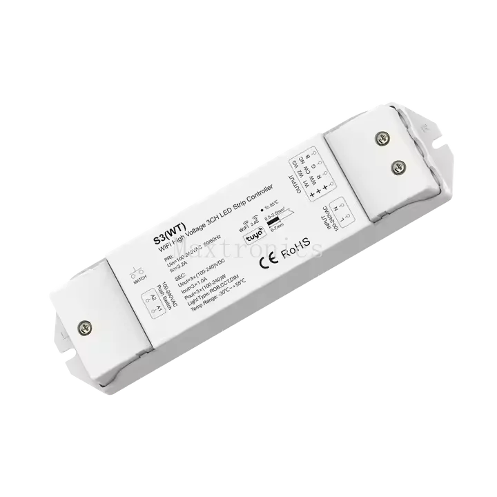 AC100-240V 3CH*1A WiFi & RF High Voltage Controller Skydance RF2.4G S3(WT) RGB LED Strip Controller Tuya APP Cloud/Voice Control