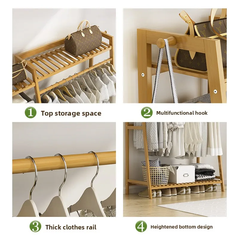 Floor-to-ceiling hanger, simple bold solid wood bedroom coat rack, hanging hanger, household drying rack, removable rack image 4