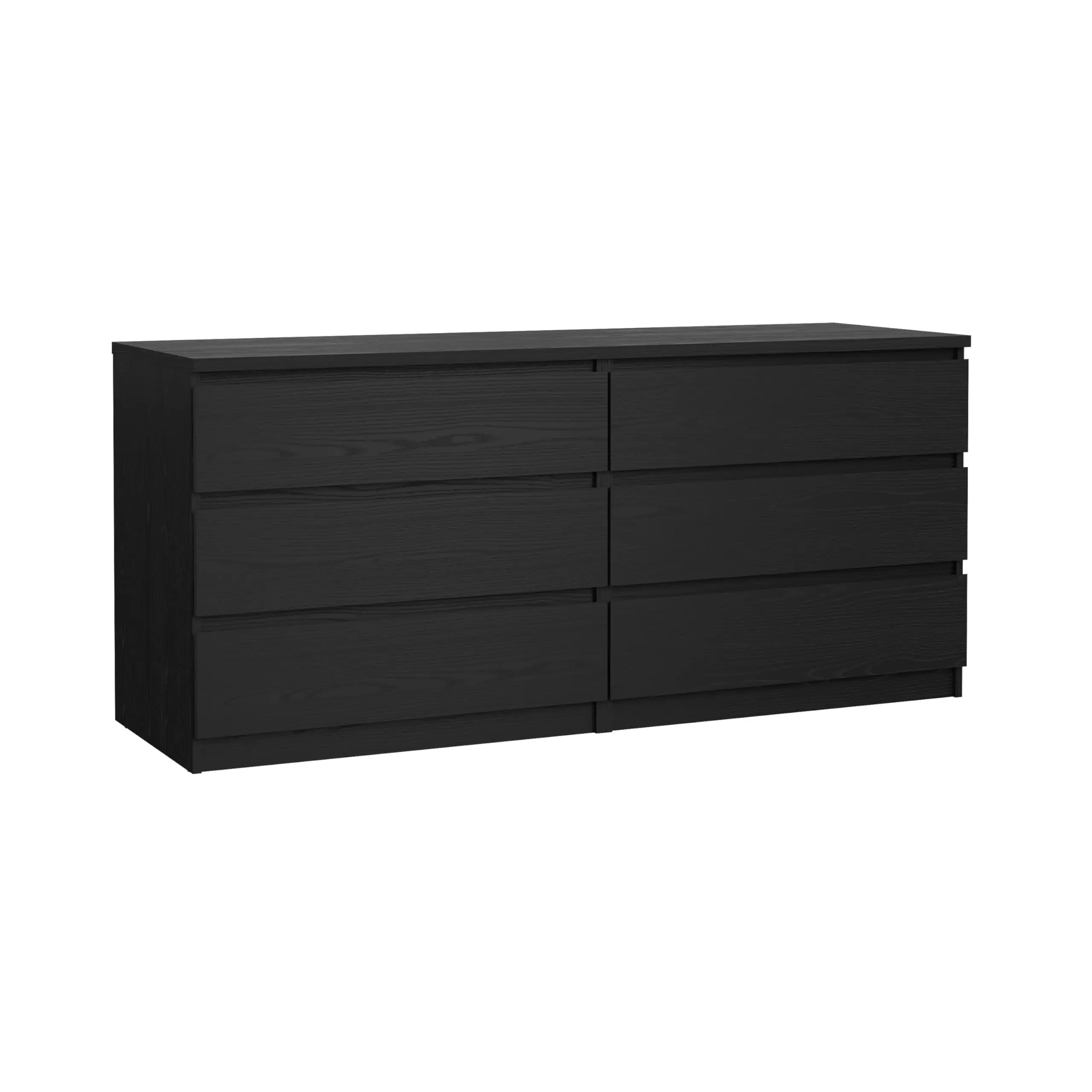 6 Drawer Double Dresser Black Woodgrain Modern Style Bedroom Furniture