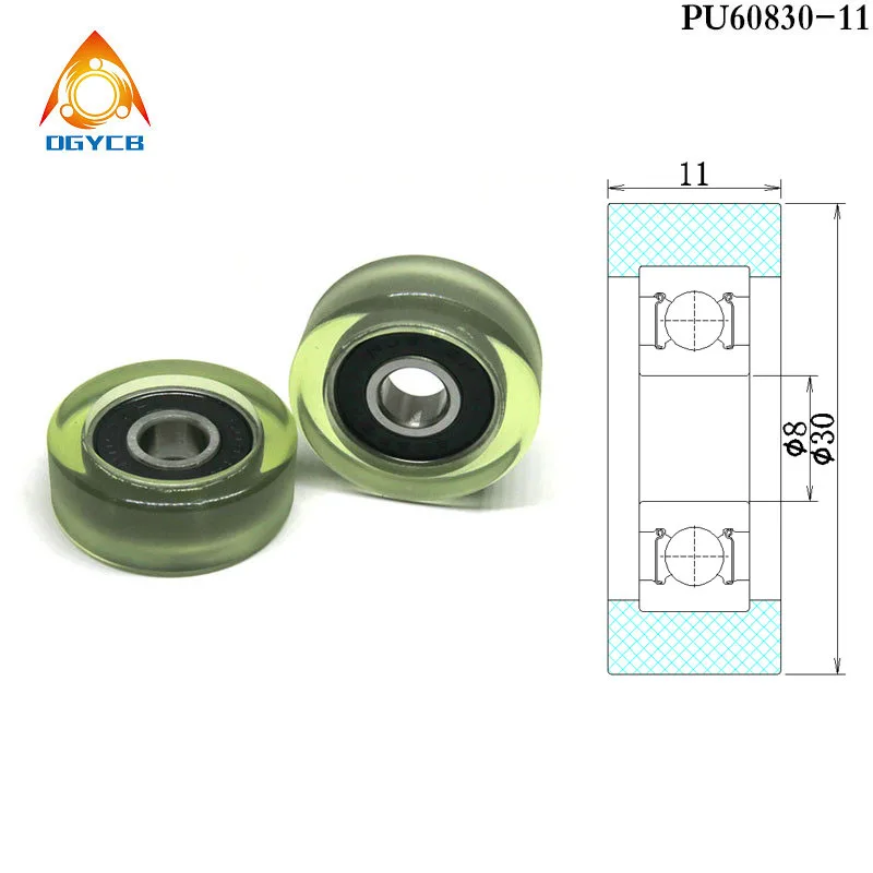 

1pcs 8x30x11 Polyurethane Covered Bearing Pulley Wheel PU60830-11 PU Roller 8*30*11 Urethane Cover PU626 Plastic Bearing