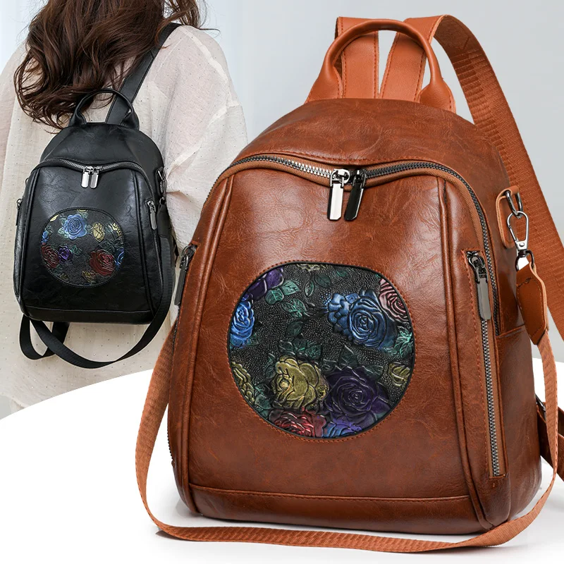 Luxury Design Ladies Rucksack Large Capacity High Quality Leather Women Purses Fashion Female Vintage Bag Leisure Travel Bagpack