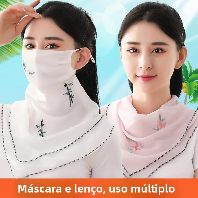 女性用、夏の紫外線対策フェイスマスク、スカーフ、首元を覆う、アイスシルク素材、耳かけ式、首掛けショール、形状：ナイロン生地