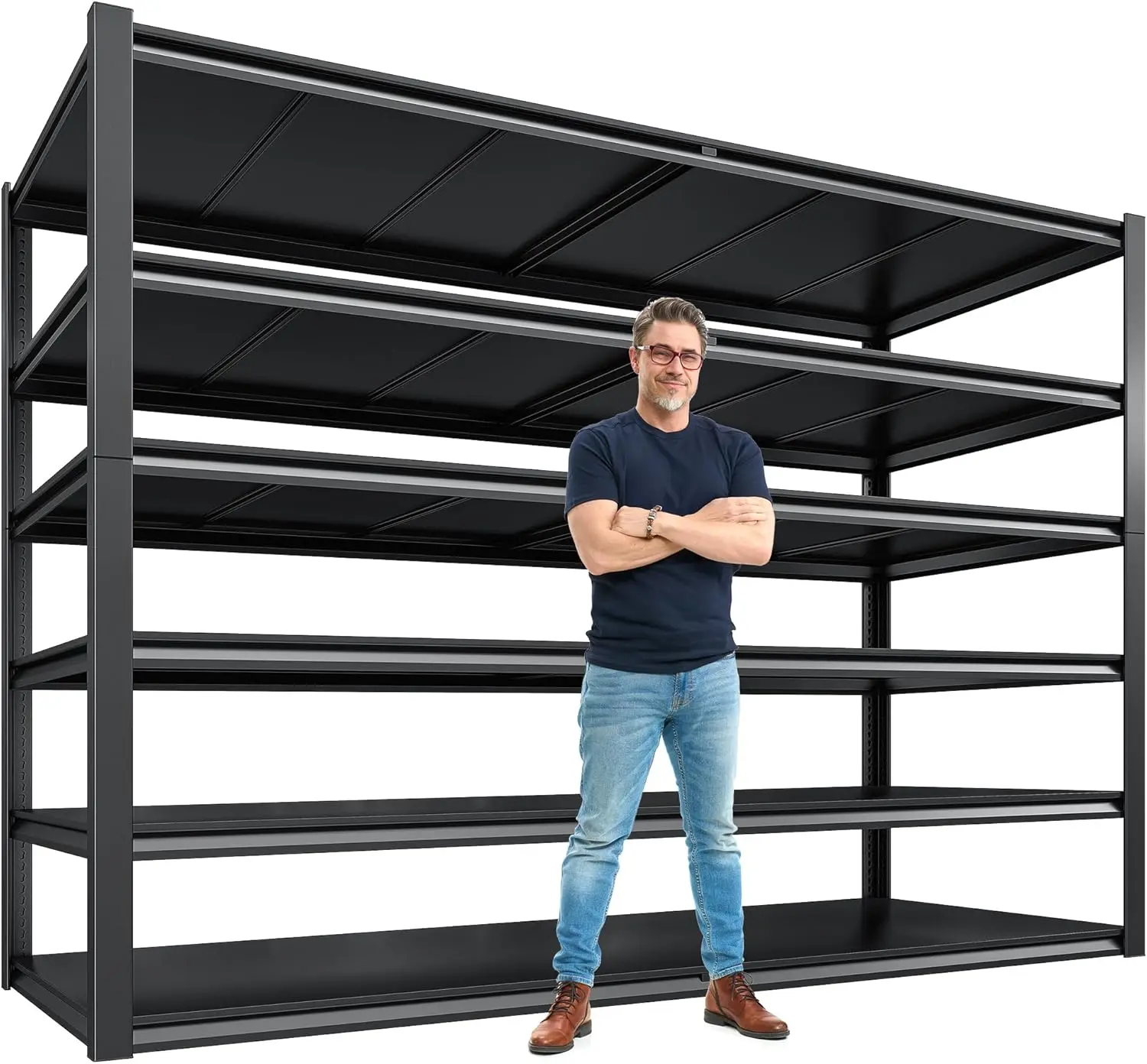 W Storage Shelves，Garage Shelving Heavy Duty Shelving Unit Load 3500LBS, Adjustable 6-Tier Metal Shelves for Commercial Pantry W