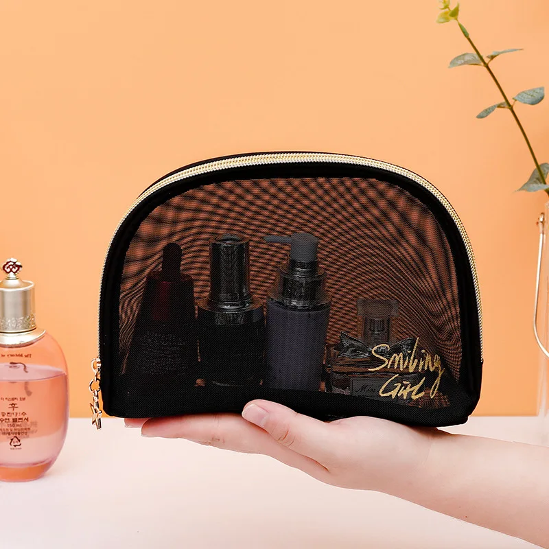 1Pc Black Mesh Women's Cosmetic Bag Transparent Travel Comsetics Brushes Organizer Beauty Case Small Large Toiletry Makeup Bag