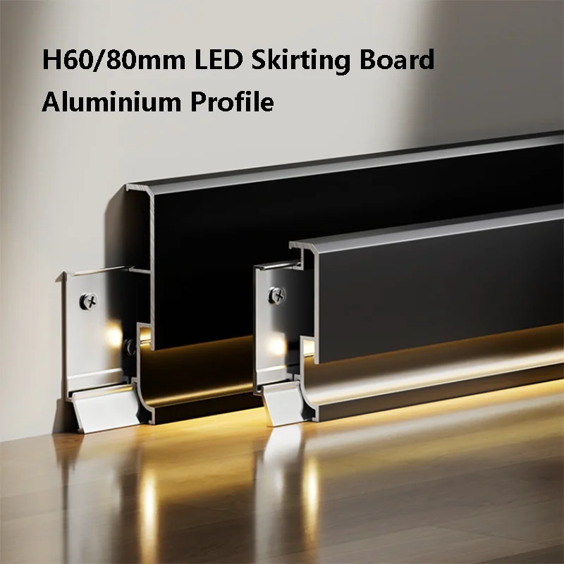 

Minimalism LED Skirting Board Aluminium Profile With Silicone Cover Wall Corner Stair decor Channel Skirting Line H60/80mm