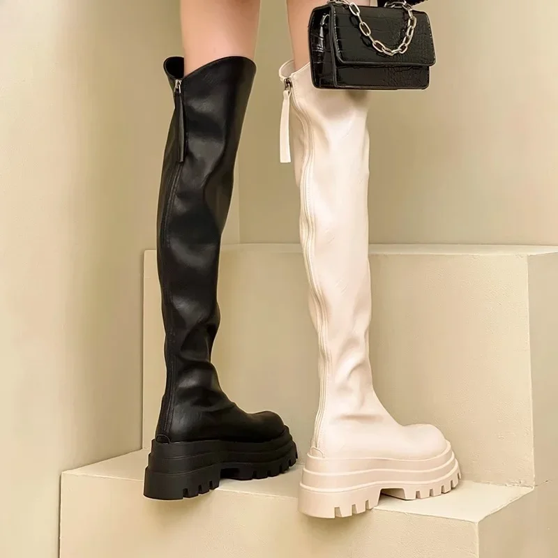 2024 Brand New Female Platform Thigh High Boots Fashion Slim Chunky Heels Over The Knee Boots Women Party Shoes Woman