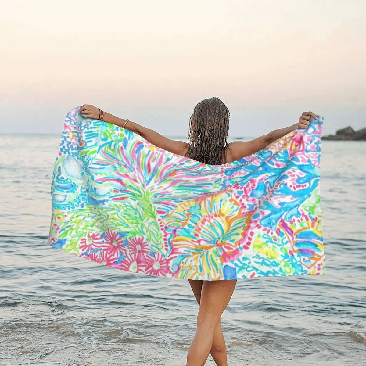 Beach Towel Poncho Bathing Towels Cover-ups Quick Dry Sand Free Yoga Spa Gym Pool Lilly Pulitzer