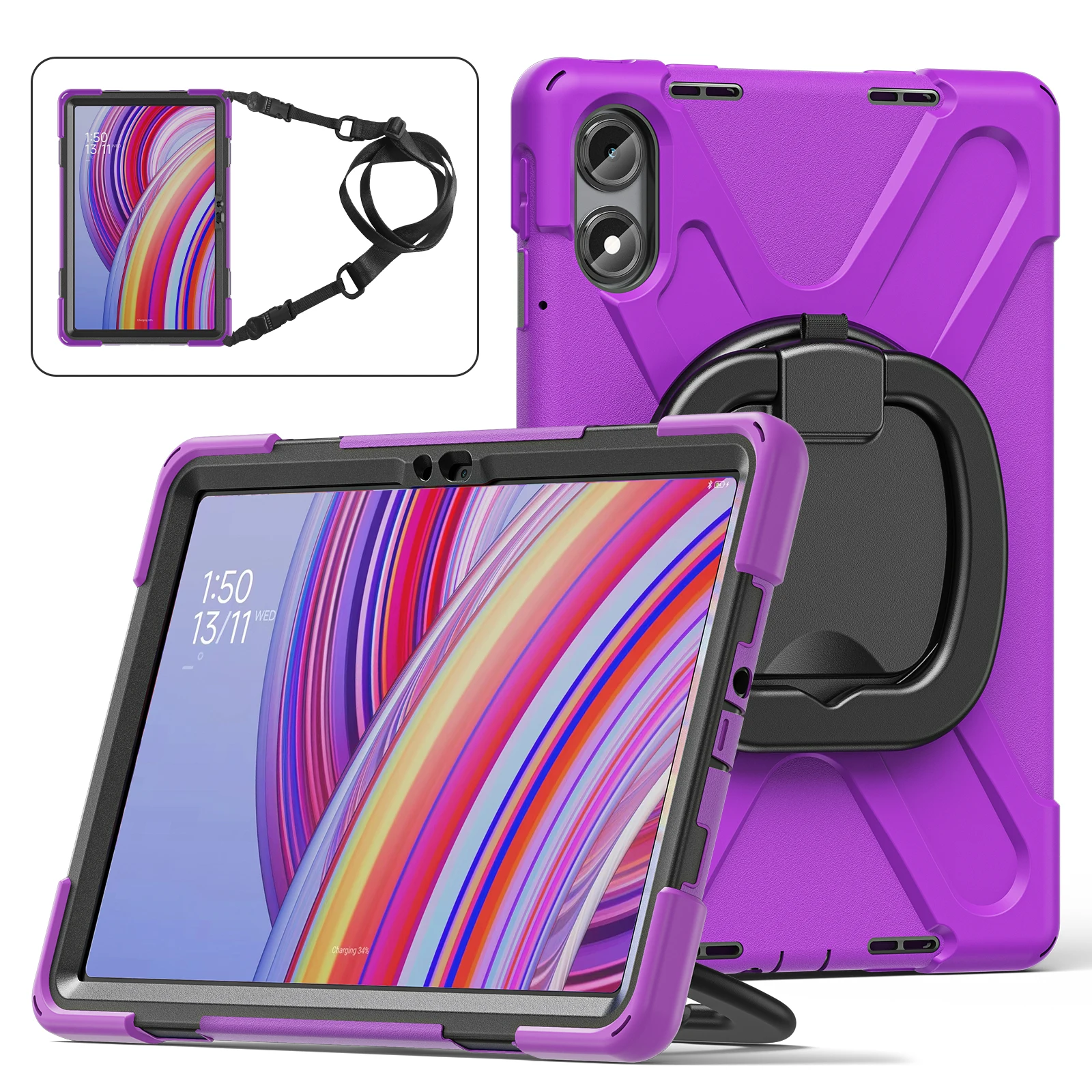 

360 Rotating Kids Case Universal For Xiaomi Poco Pad Redmi Pad Pro 2024 12.1 inch Heavy Duty Stand Cover With Shoulder Strap
