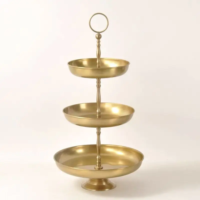 Imported European brass creative three-layer multi-layer fruit plate, household dim sum snack plate