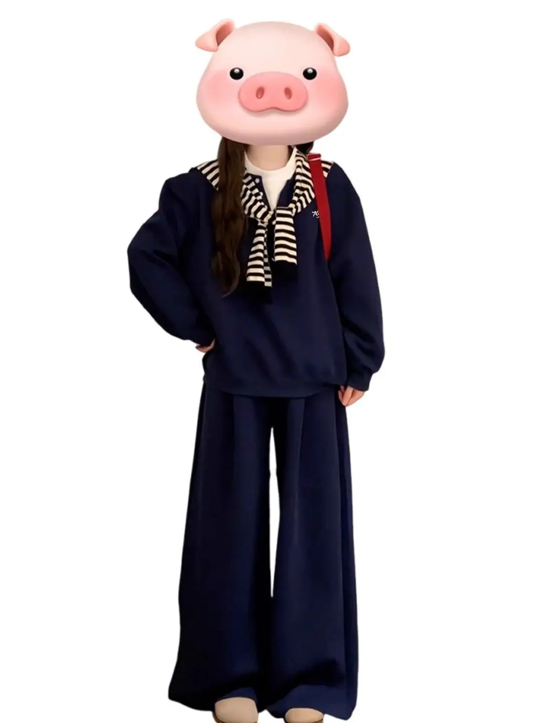 Plus Size Blaues Hoodie- und Hosen-Set, lässige Sportbekleidung für Damen, Long Sve Round Ne Pullover, zweiteilige Suite, Herbst, neue Ar...